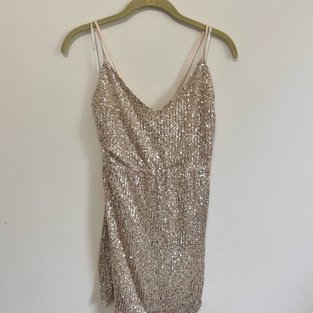 Lulu's Champagne Sequin Mini Dress